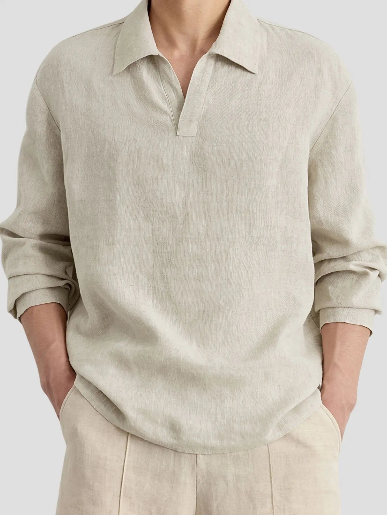 Men’s Linen Texture V-Neck Shirt