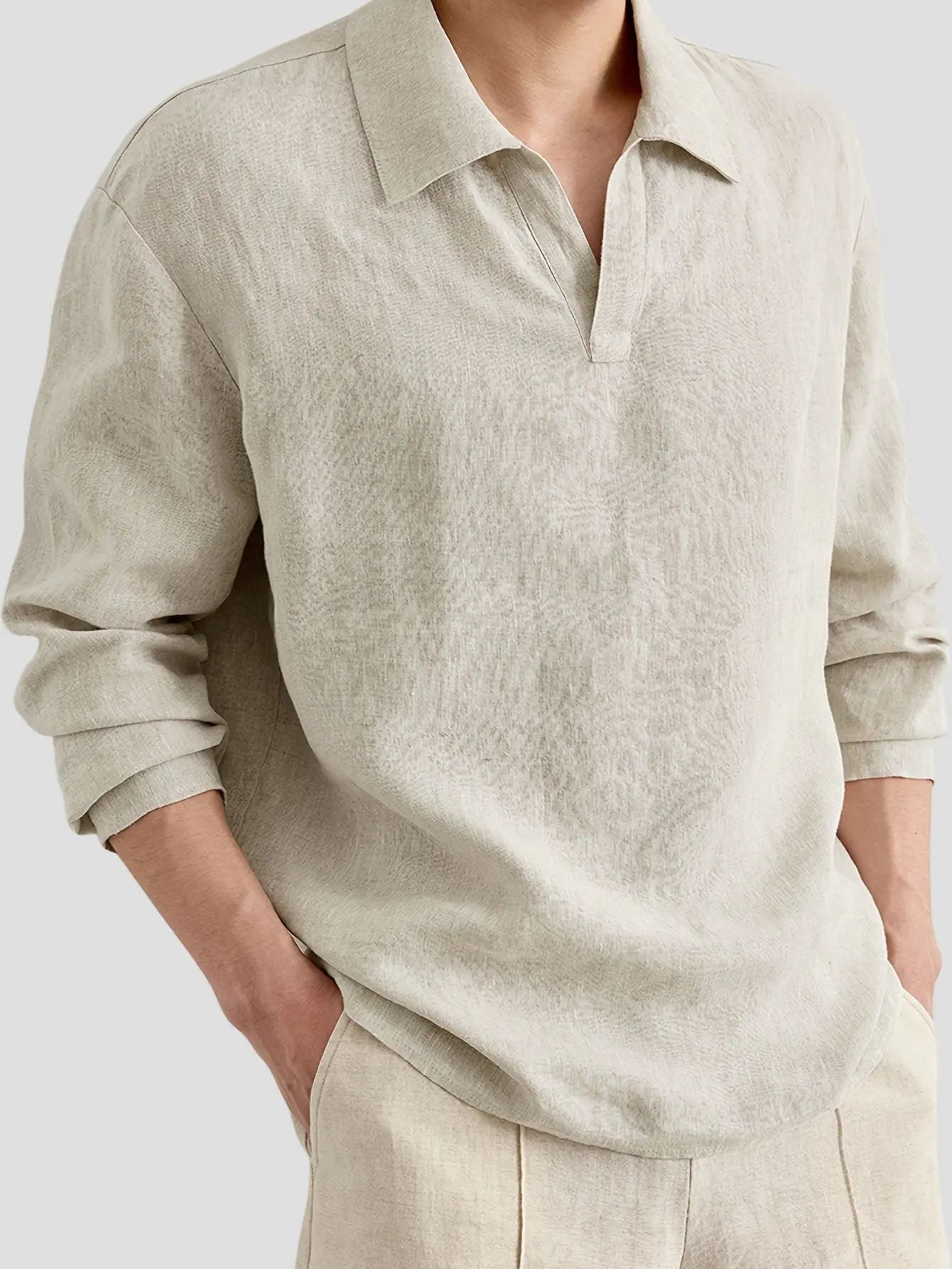 Men’s Linen Texture V-Neck Shirt