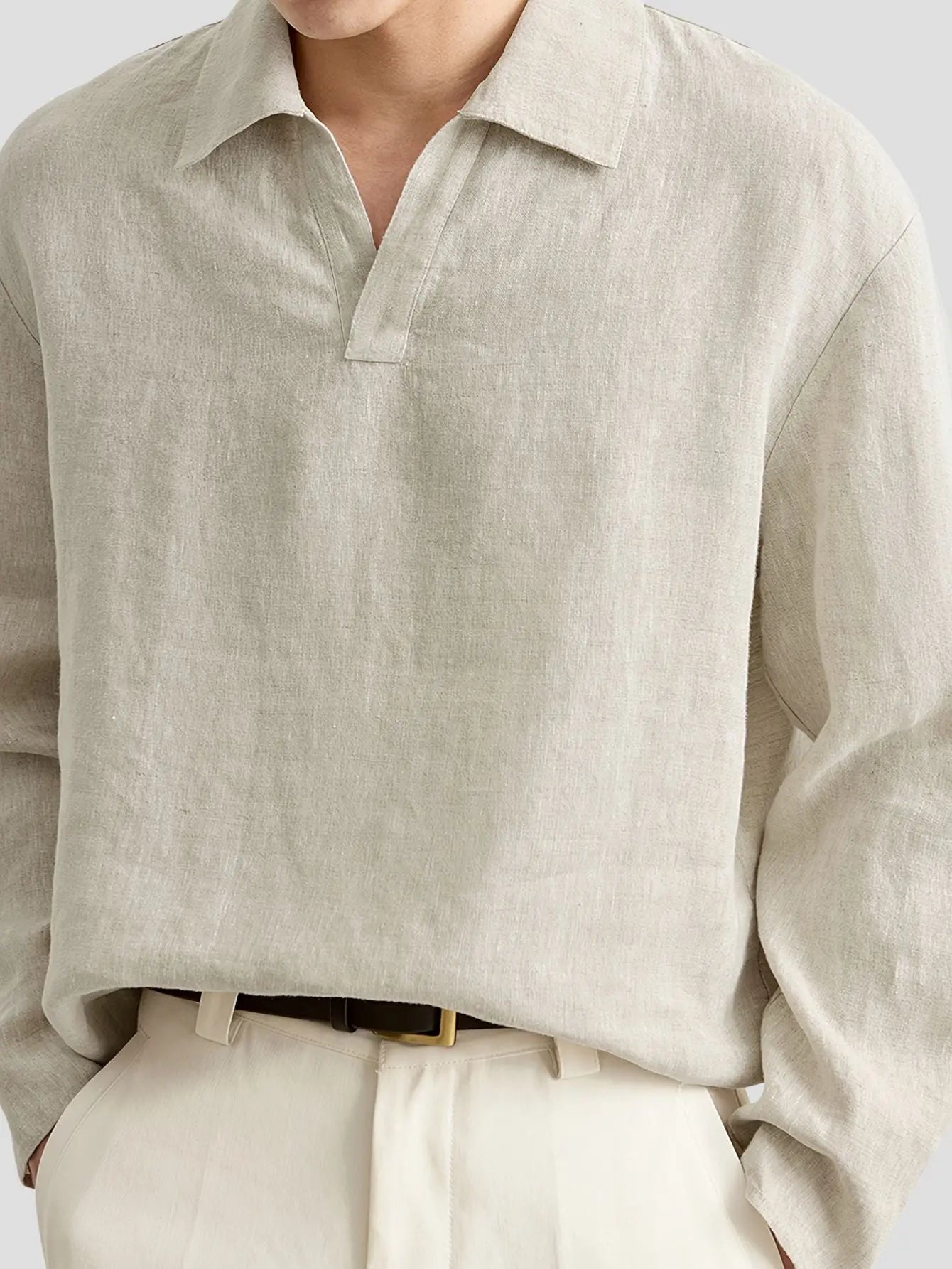 Men’s Linen Texture V-Neck Shirt