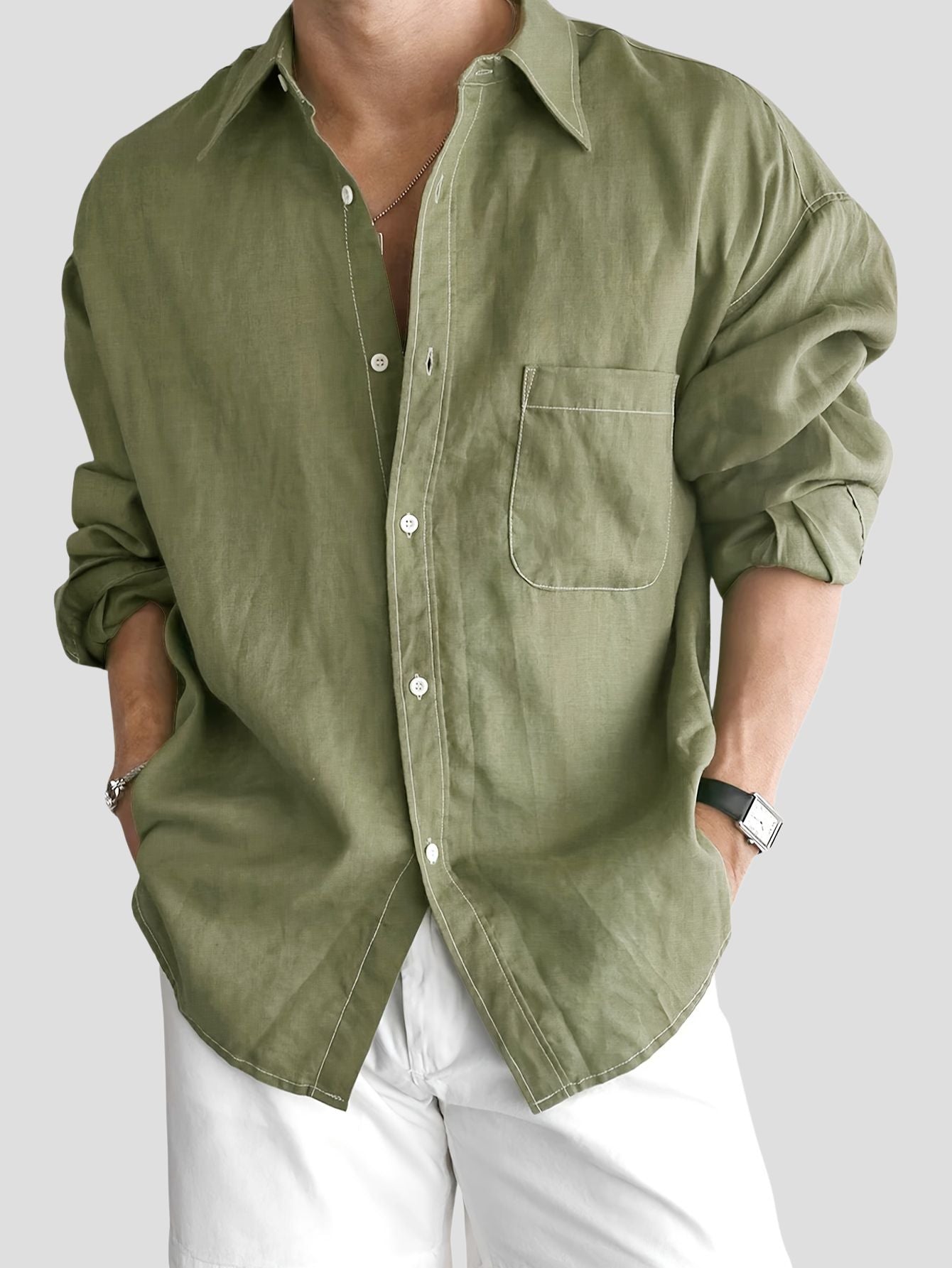 Men’s Solid Color Long Sleeve Shirt